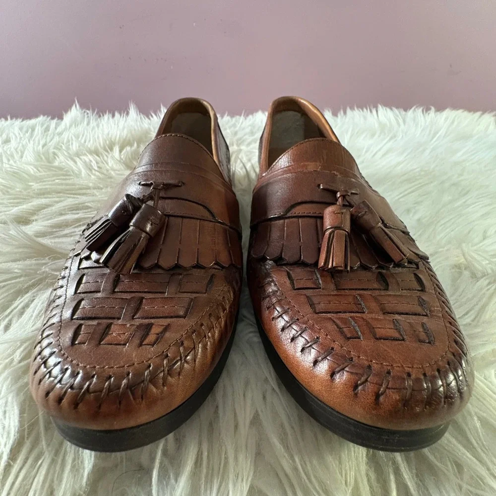 Giorgio Brutini Loafers Mens 9 Brown Excellent Woven Kiltie Tassel Leather Shoes